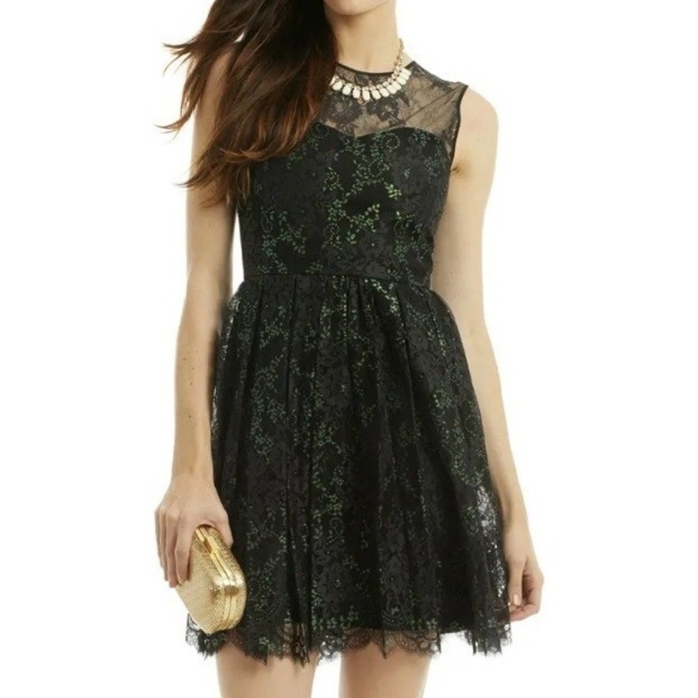 NEW Erin Fetherston Such An Illusion Metallic Lace Cocktail Dress Black Size 4
